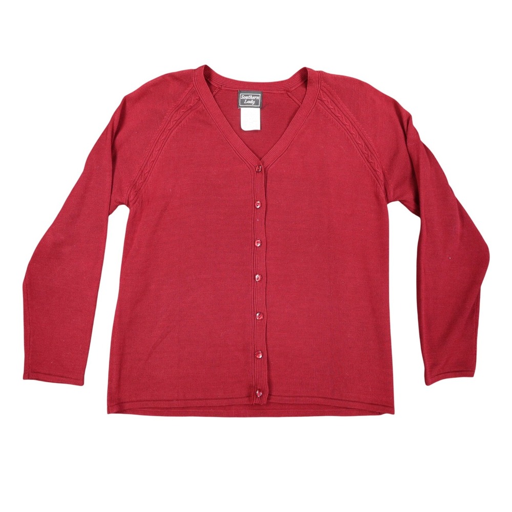 Southern Lady Cardigan Sweater Womens Small Vintage 90s Wine Red Acrylic 1W57